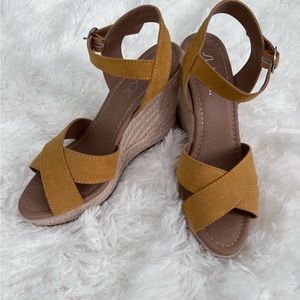 Ladies Sugar Gold Suede Wedges Size 6
